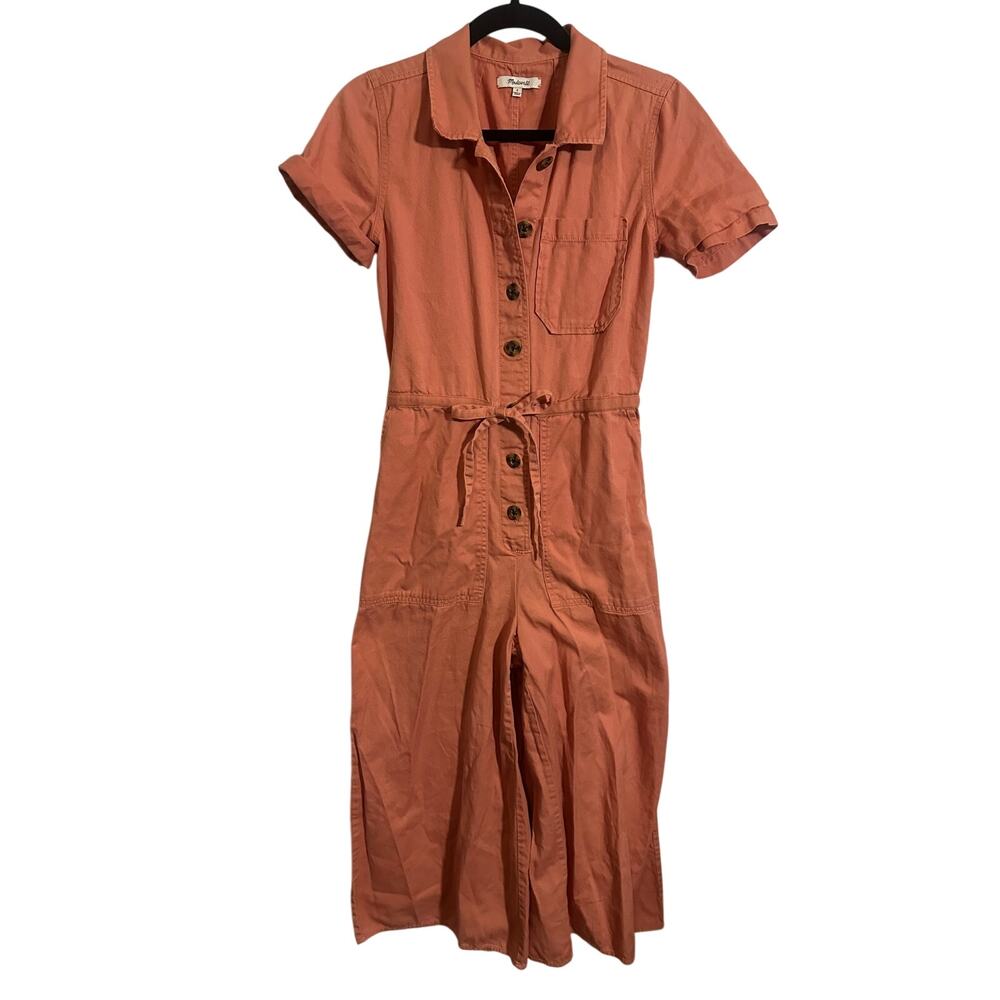 Madewell Button Front Utility Shirt Dress Coral Peach Size 2 Pockets